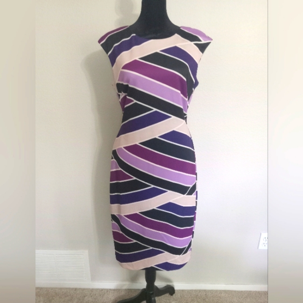 Vince Camuto Purple Striped Women's Sleeveless Dress Size 8 Career
